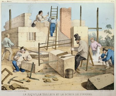 Der Maurer, der Steinschneider und der Steinsäger, ca. 1860 von French School