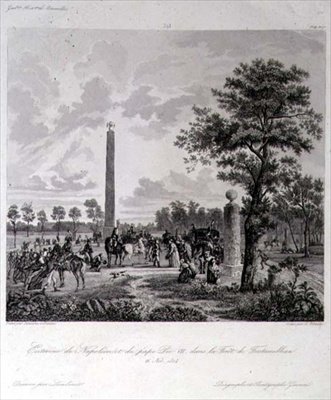 Das Treffen zwischen Napoleon und Papst Pius VII. im Wald von Fontainebleau, graviert von A. Pilinski, 26. November 1804 von French School