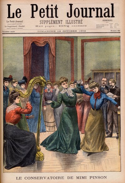 Die Mimi Pinson Musik- und Tanzschule. Mimi Pinsons Konservatorium. Illustration für Le Petit Journal von French School