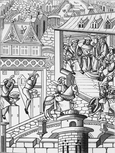 Die Münzstätte, nach einem Holzschnitt in De lInstitution de la Chose Politique, eine Übersetzung des lateinischen Werkes von Francis Patricius, veröffentlicht 1520 von French School