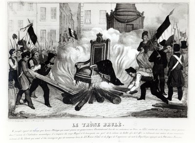 Das Volk verbrennt den Thron auf der Place de la Bastille, 1848 von French School