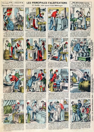 Die Hauptformen der Nahrungsmittelverfälschung, ca. 1883 von French School