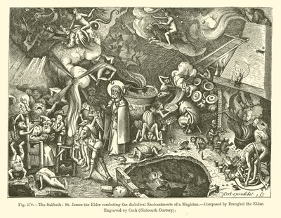 Der Sabbat: St. Jakobus der Ältere bekämpft die teuflischen Verzauberungen eines Magiers von French School