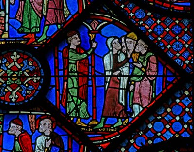 Das St. Jakobus Fenster: Almogenes (Hermogines) spricht zu seinen Adepten von French School