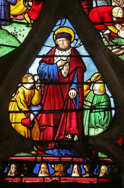 Das Fenster des Heiligen Ludwig: Der Heilige Ludwig vollbringt gute Taten von French School
