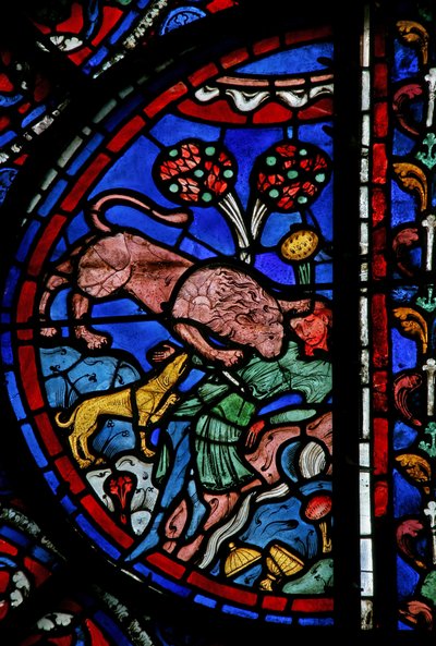 Das St. Thomas Fenster: Der Butler wird von Tieren verschlungen von French School