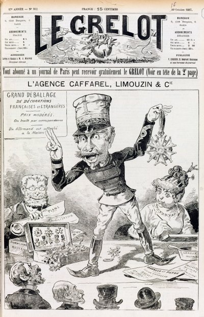 Die Wilson-Affäre, Titelseite von Le Grelot, 16. Oktober 1887 von French School