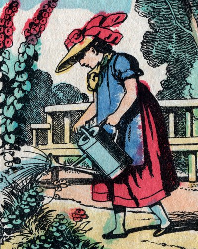 Die Aktivitäten für Mädchen aus guten Familien: Gartenarbeit lernen - Epinal-Bild - 19. Jahrhundert (Gravur) von French School