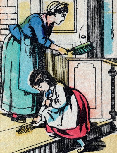 Die Aktivitäten für Mädchen aus guten Familien: Hausarbeit - Epinal-Bild - 19. Jahrhundert (Gravur) von French School