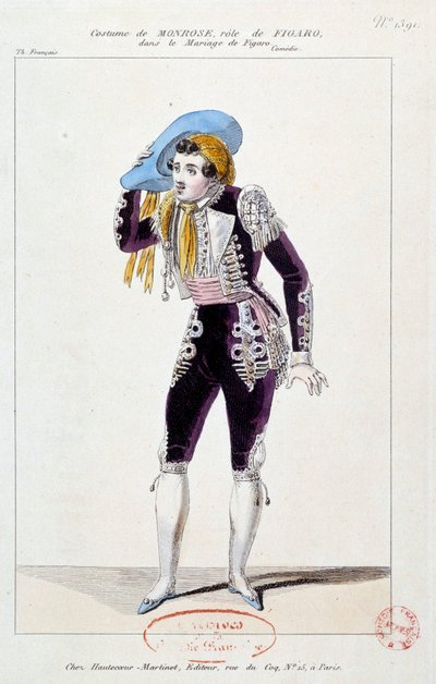 Der Schauspieler Claude Louis Seraphin Barizain (oder Barisain) genannt Monrose (1783-1843) in der Rolle des Figaro in „Le mariage de Figaro“ von Pierre Augustin Caron de Beaumarchais (1732-1799) 1784 Paris, Comédie-Française von French School