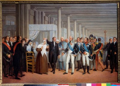 Der Anatom und Chirurg Baron Guillaume Dupuytren (1777-1835) im Hotel Dieu präsentiert König Karl X. ein operiertes Auge von French School