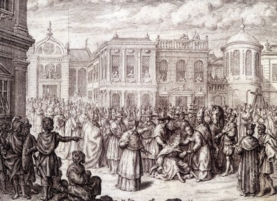 Die Geburt der Päpstin Johanna - in „Geschichte der Päpstin Johanna“ von M. de Spanheim, Den Haag von French School