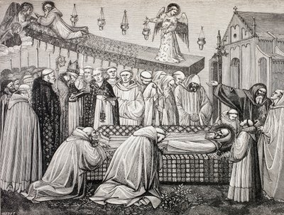 Der Tod des hl. Benedikt von Nursia in der Abtei Monte Cassino, aus 