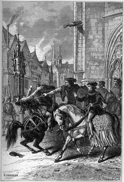 Der Tod von Wat Tyler in Smithfield, London, im Jahr 1381 während des Bauernaufstands von French School