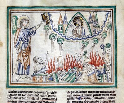 Die Zerstörung Babylons. Miniatur aus „Die Apokalypse von Cambrai“ beleuchtet von der französischen Schule des 13. Jahrhunderts. Ms. 422. Stadtbibliothek, Cambrai von French School