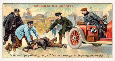 Der Betrunkene weiß nicht, was er tut, und setzt sich der Gefahr schwerer Unfälle aus von French School