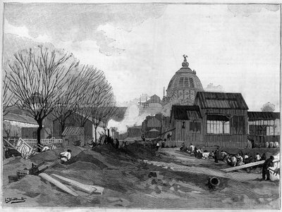 Die Erdarbeiten für die Installation des monumentalen Brunnens in Paris für die Weltausstellung von 1889 von French School