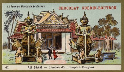 Der Eingang eines Tempels in Bangkok, Siam (Chromolithografie) von French School