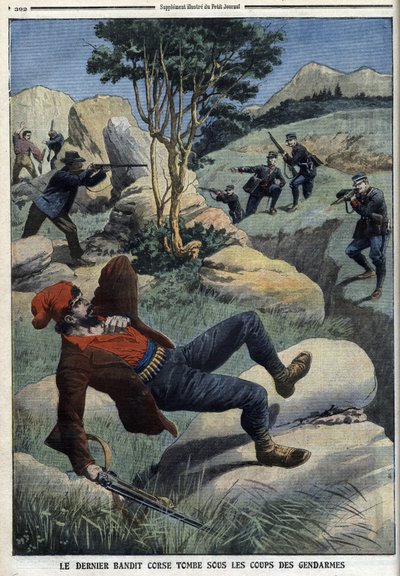 Der letzte korsische Bandit fällt unter den Schlägen der Gendarmen - „Le Petit Journal“ vom 5. Dezember 1909 (Gravur) von French School