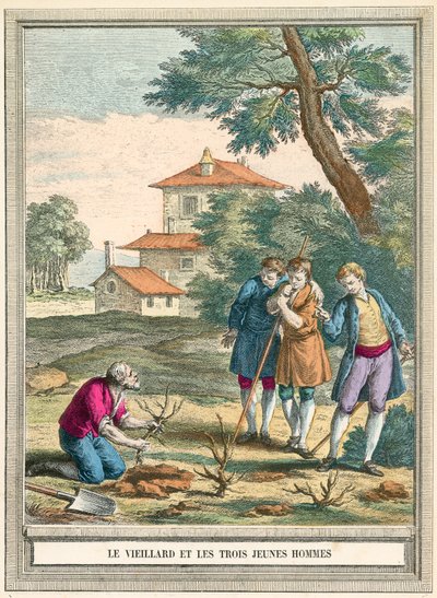 Der alte Mann und die drei jungen Männer von French School