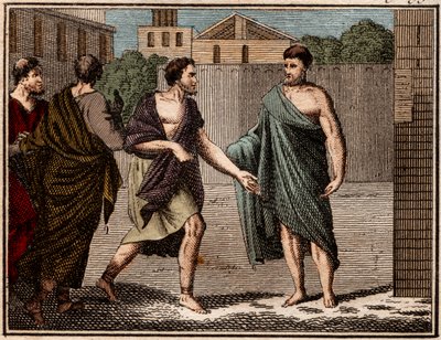Das Ostrakismos von Aristides dem Gerechten (ca. 530-ca. 468 v. Chr.), antiker griechischer (athenischer) Soldat und Staatsmann von French School