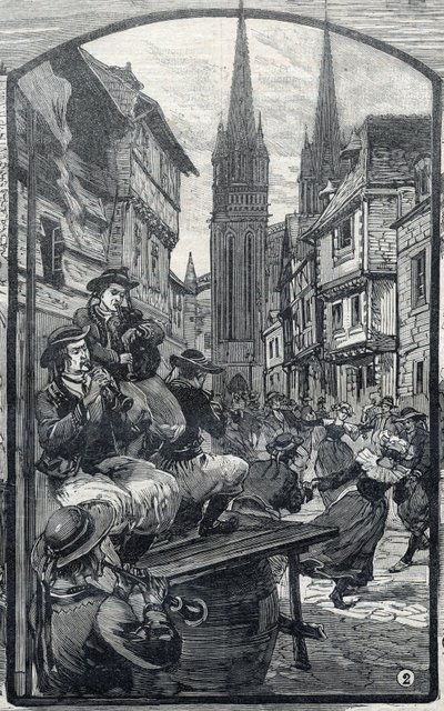Die Dudelsackspieler in Quimper (Finistère, Bretagne). in „Le Petit Parisien“ von French School