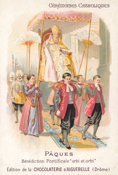 Der Papst wird getragen, um seinen traditionellen Ostersegen zu geben von French School