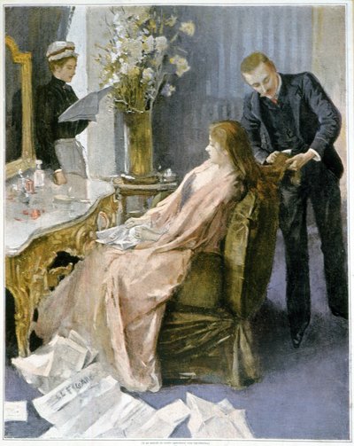 Die Sitzung des Friseurs zu Hause - Zeichnung von French School