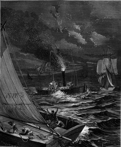 Das Schiff wurde 1807 von Robert Fulton (1765 - 1815) für die Route New York - Albany auf dem Hudson River gebaut. von French School