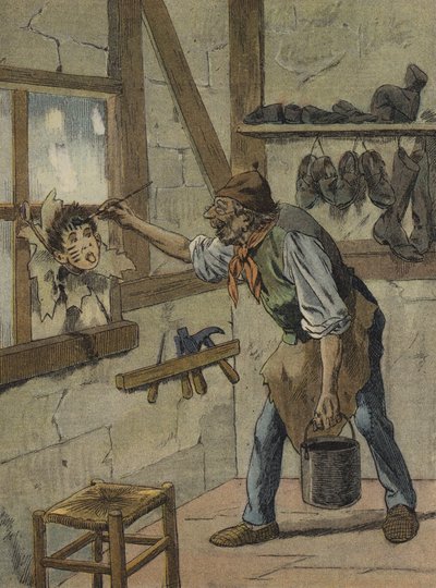 Der Schuster markierte die Stunden auf der Figur des kleinen Jeannot von French School