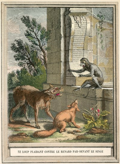 Der Wolf plädiert gegen den Fuchs vor dem Affen von French School
