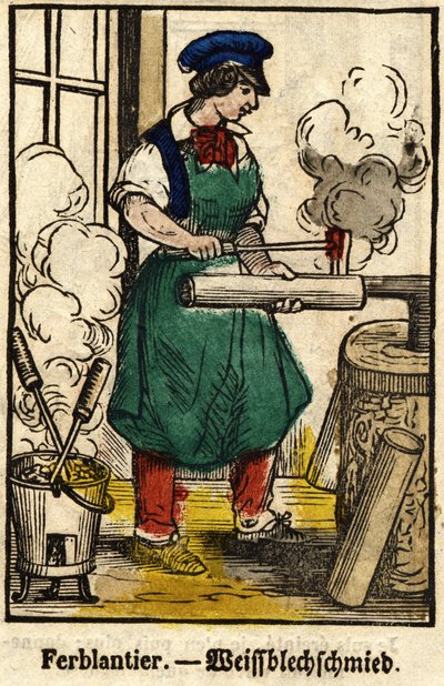 Zinnarbeiter; Serie über Berufe, Epinal-Bild 19. Jahrhundert von French School