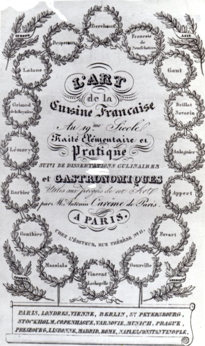 Titelseite für Die Kunst der französischen Küche Bd. III von Antonin Careme, veröffentlicht 1834 von French School