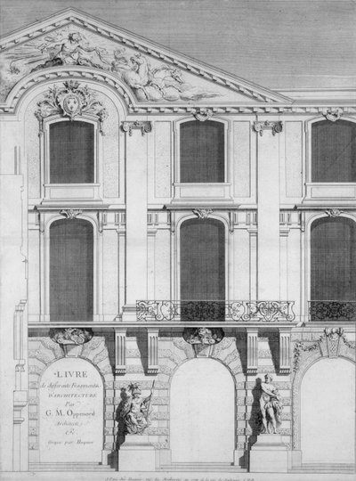 Titelseite eines Buches mit gravierten Platten von Oppenords Entwürfen, veröffentlicht 1745 von French School