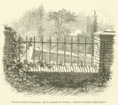 Verstümmeltes Grab von Lapoukine, im Kloster von Troitza (Gravur) von French School