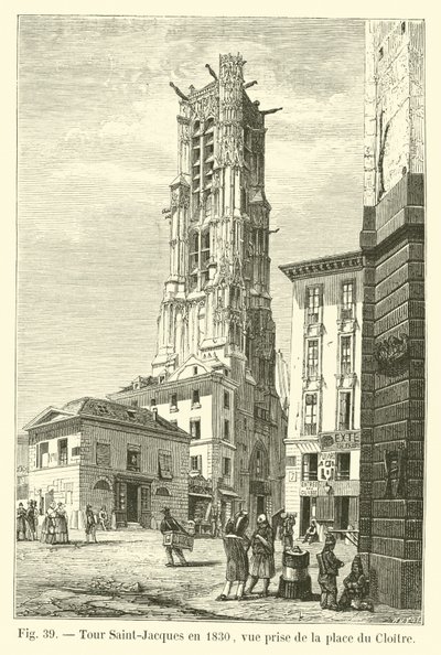 Turm Saint-Jacques, 1830, Ansicht vom Platz des Klosters von French School