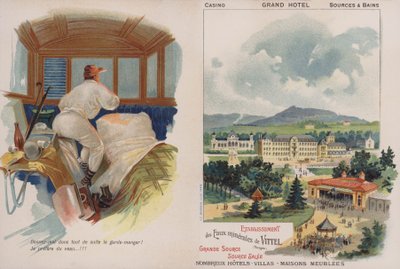 Handelskarte, die den französischen Kurort Vittel bewirbt (Chromolitho) von French School