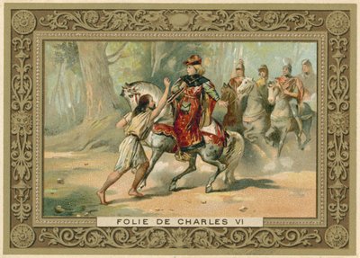 Handelskarte, die einen Angriff auf König Karl VI. von Frankreich darstellt von French School