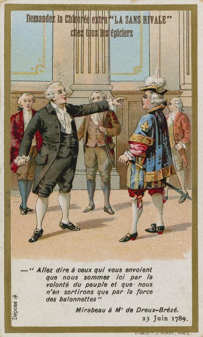 Handelskarte, die die Antwort des Grafen von Mirabeau an den Marquis de Dreux-Breze darstellt von French School
