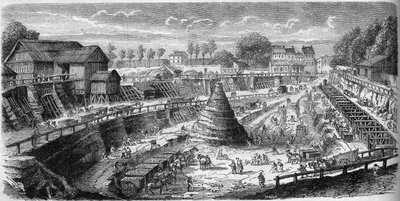 Arbeiten in Menilmontant zur Ausgrabung des großen Wasserreservoirs der Dhuis, das Paris mit Trinkwasser versorgen wird von French School