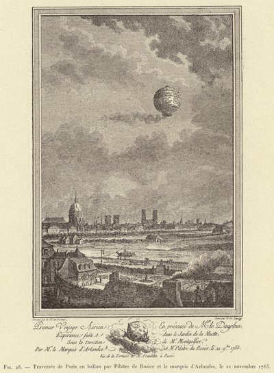 Überquerung von Paris im Ballon durch Pilâtre de Rozier und den Marquis d