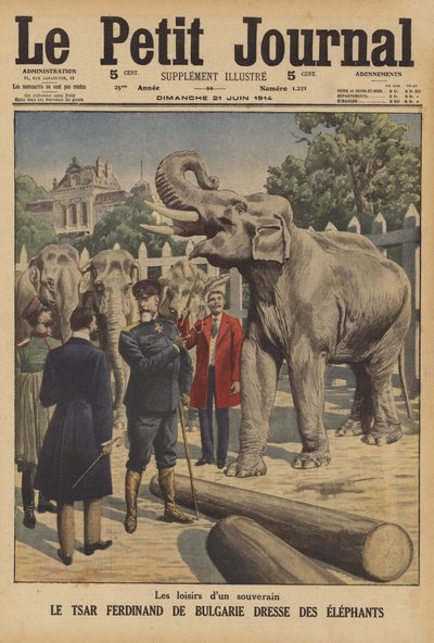 Zar Ferdinand I. von Bulgarien trainiert Elefanten von French School