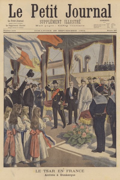 Zar Nikolaus II. von Russland bei seiner Ankunft in Dünkirchen während seines Besuchs in Frankreich von French School