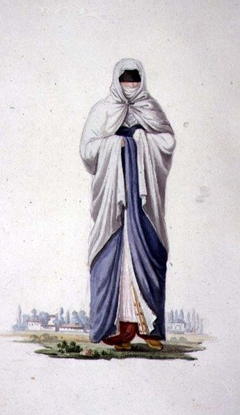 Türkische Frau aus Smirna, wahrscheinlich von Cousinery, osmanische Periode, drittes Viertel des 18. Jahrhunderts von French School
