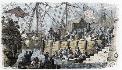 Unabhängigkeitskrieg der USA: Aufstand amerikanischer Siedler (britischer Herkunft) gegen die vom englischen Parlament auf Tee und andere Lebensmittel erhobenen Steuern. Sie verkleiden sich als Indianer und werfen die Teeladung nach dem Betreten des Schiff von French School