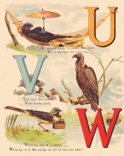 U V W: Schwarzer Emu, Geier, Bachstelze, Whiskey von French School