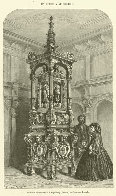 Ein Kachelofen in Augsburg, Bayern (Stich) von French School