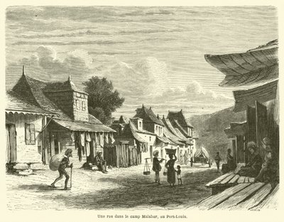 Eine Straße im Malabar-Lager in Port-Louis von French School
