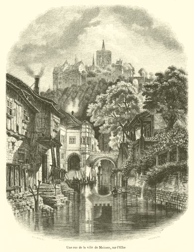 Eine Straße in der Stadt Meißen an der Elbe von French School