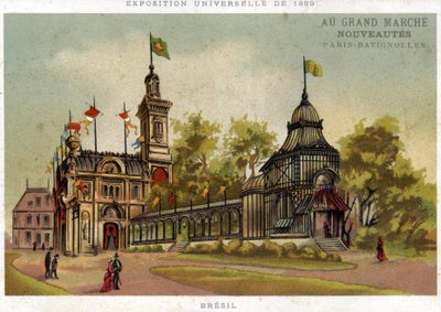 Weltausstellung von 1889. Der Pavillon von Brasilien. Paris Batignolles. Chromolithographie des späten 19. Jahrhunderts. von French School